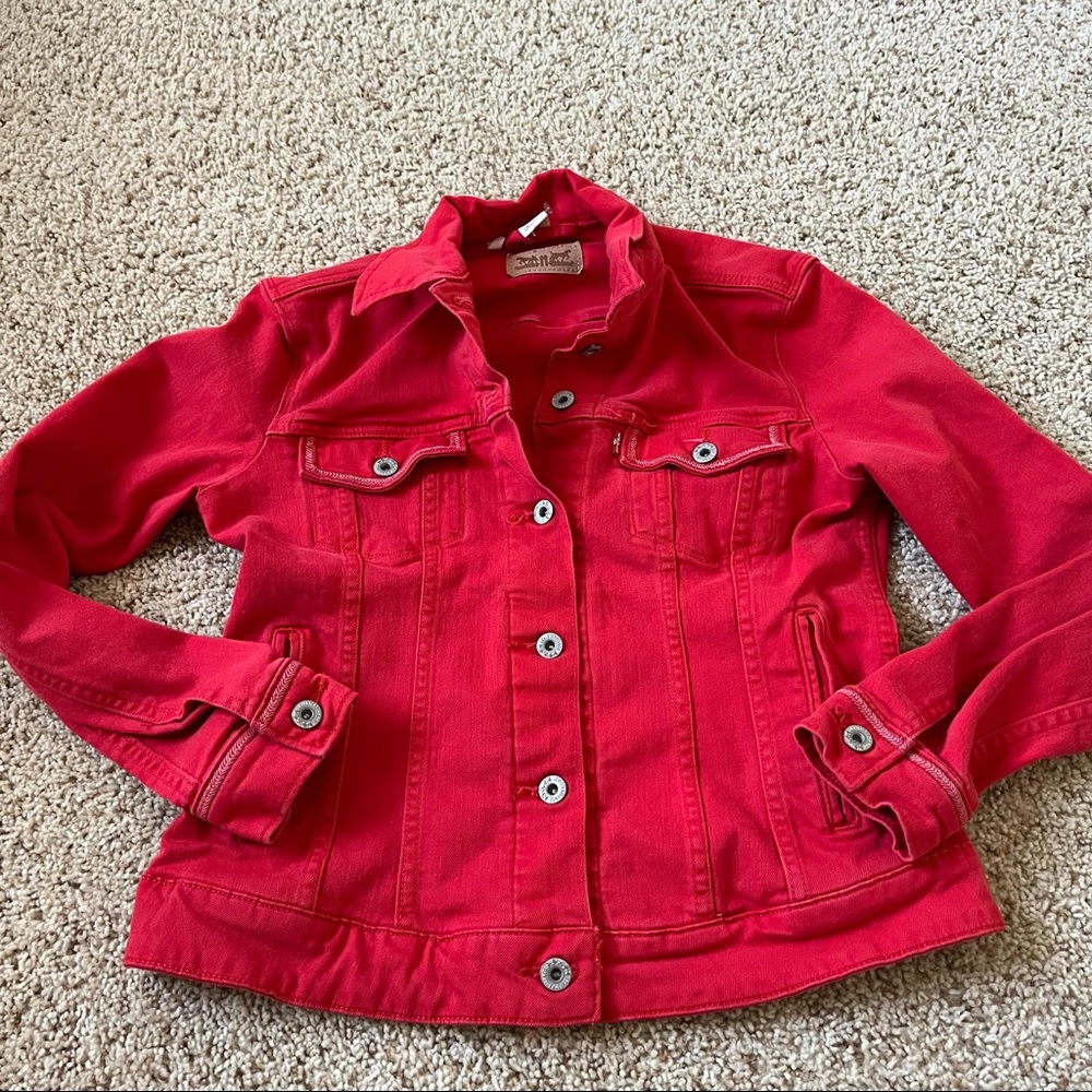 Levi's Large Red Cropped Denim Jacket